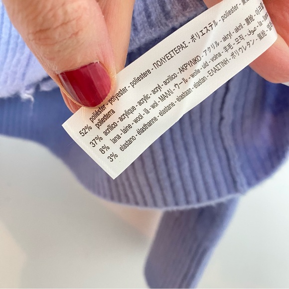 Zara Boxy Cardigan Sweater Womens Size Small Cableknit V Neck Button Down Blue - Picture 7 of 8